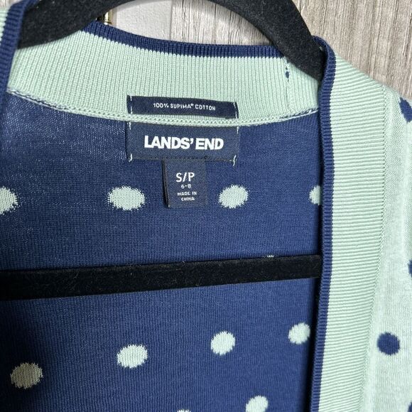 Lands' End Cardigan Supima Cotton Polka Dots Blue Color Size S - Picture 5 of 5